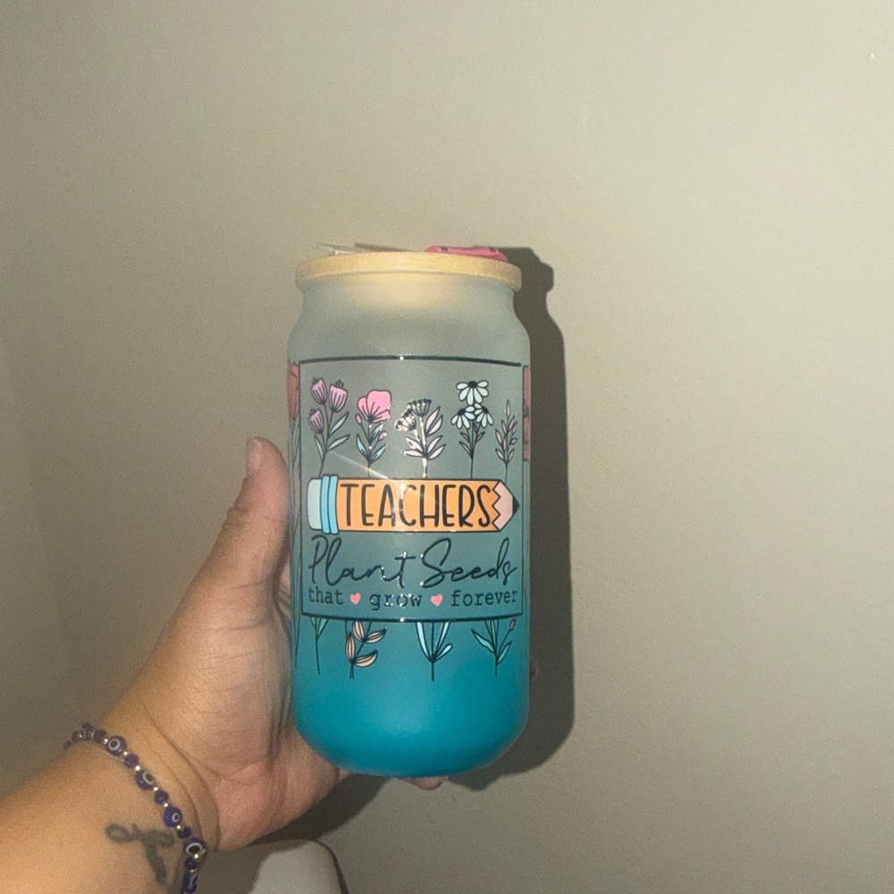 Floral Teacher Tumbler with Lid